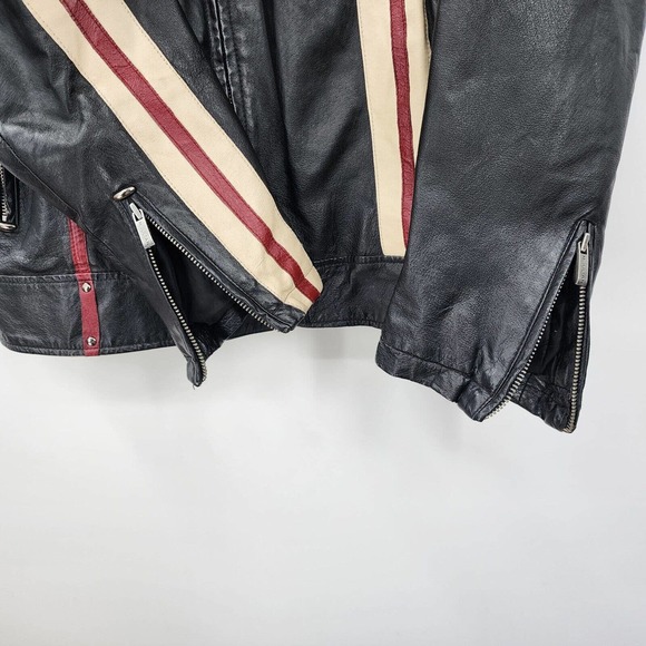 Vintage WILSON LEATHER M.JULIAN Moto Jacket Asymmetric Sleeve Stripes Mens XL - Picture 5 of 16